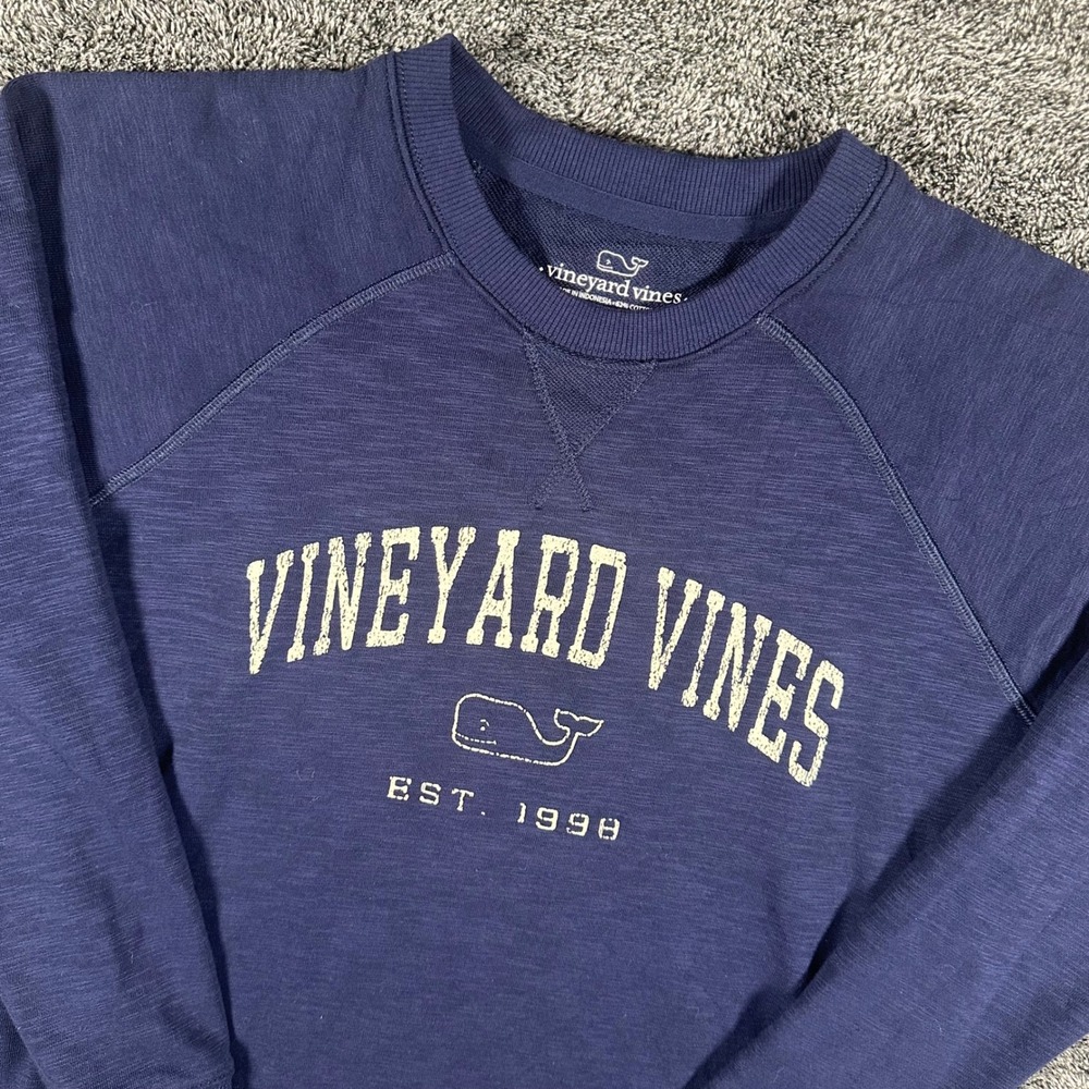 Vineyard Vines Sweatshirt Mens S Blue Whale Logo Graphic Slub Pullover Raglan